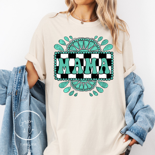 Mama Turquoise Checkered